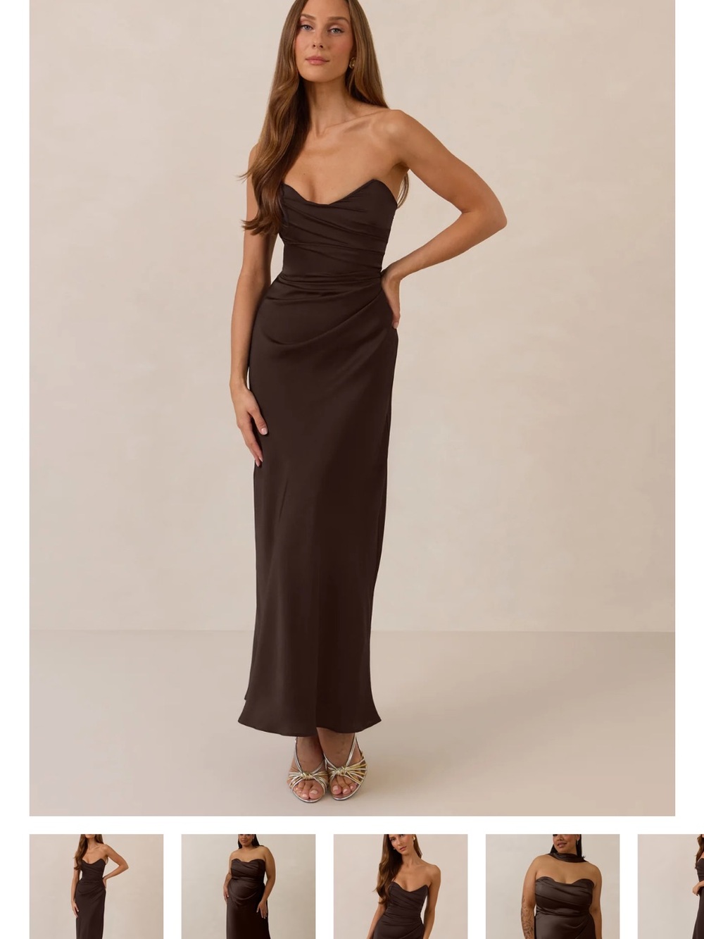 Park & Fifth Strapless Brown Satin Column Gown